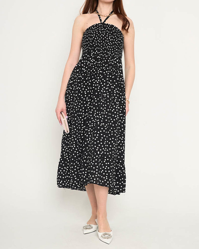 Robe midi noire à pois pour femme - Vêtements