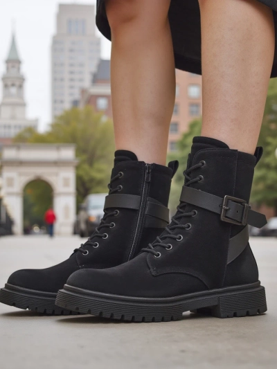 Bottines style worker pour femmes noires Miros