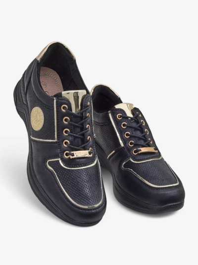 Sneakers compensées pour femmes Callista Nero cuir écologique noires