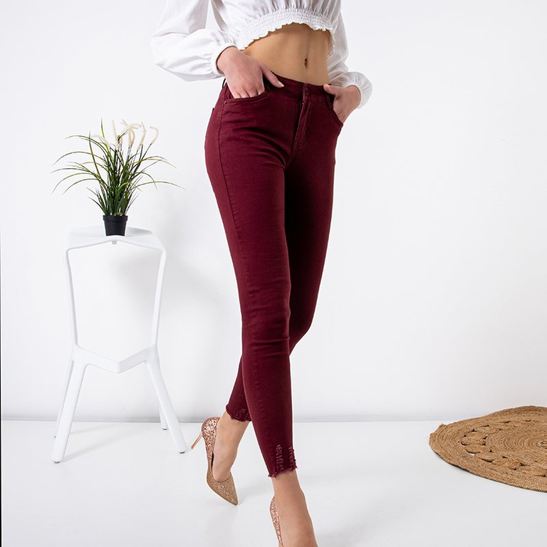 Pantalon skinny femme bordeaux avec abrasions - Vêtements