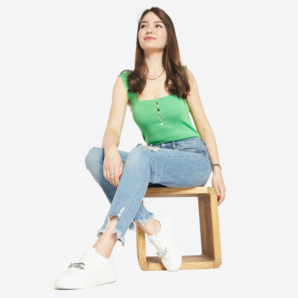 Top vert femme avec boutons a'la zircons cubiques - Vêtements