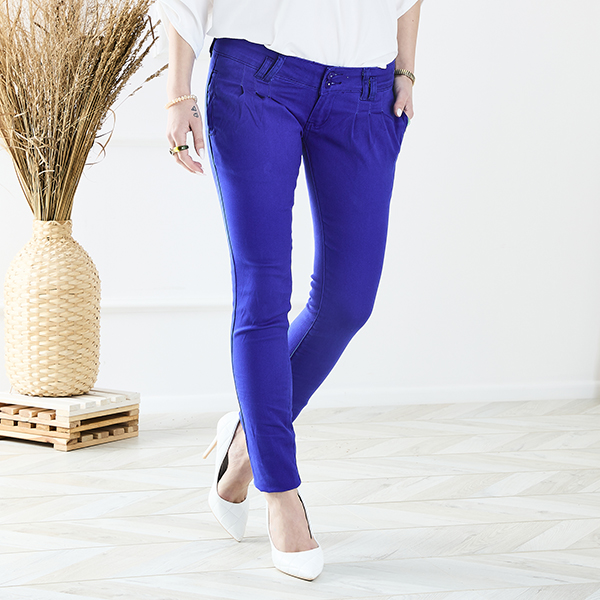 Pantalon femme cobalt taille basse tissu - Vêtements