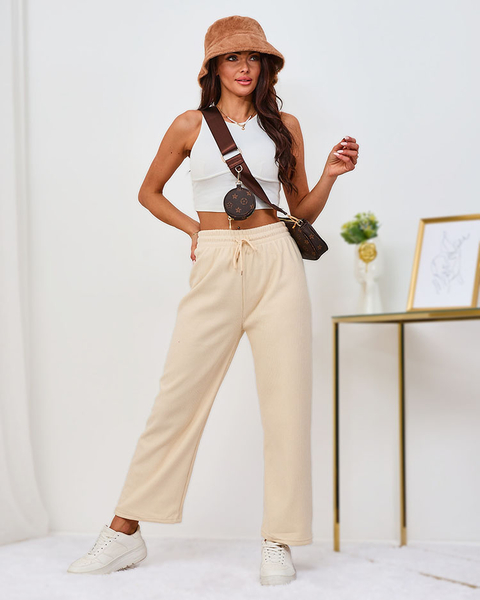 Royalfashion Pantalon femme en velours côtelé crème réchauffé