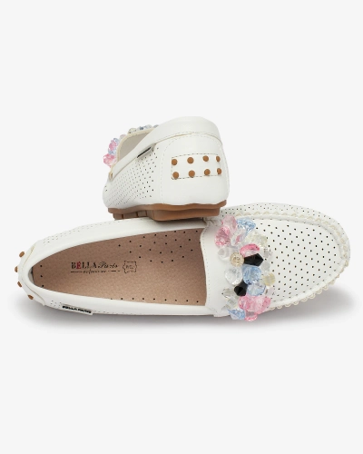 Royalfashion Mocassins blancs ajourés pour femme avec cristaux décoratifs Cizzas