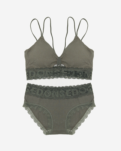 Ensemble lingerie femme vert foncé avec dentelle - Sous-vêtements