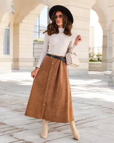 Royalfashion Jupe midi pour femme avec boutons décoratifs