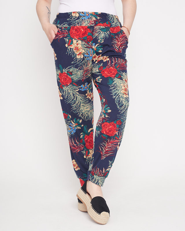 Pantalon femme à motifs bleu marine et rouge - Habillement