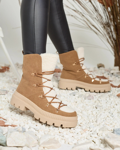 Royalfashion Bottes de trappeur isolées en peau de mouton pour femme, couleur camel Lery Walk