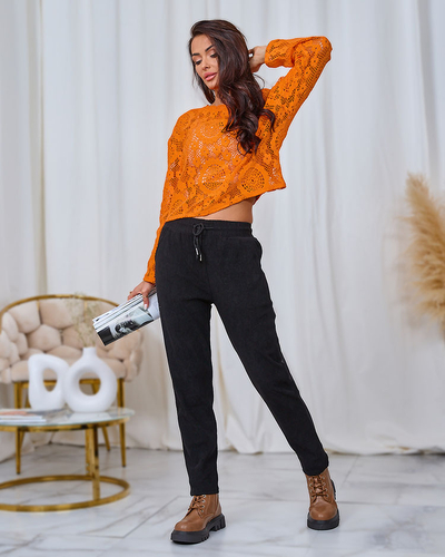 Royalfashion Pantalon en velours côtelé noir pour femme