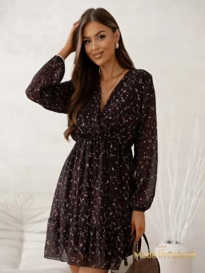 Royalfashion Robe mini à motifs pour femmes avec volants et décolleté cache-cœur