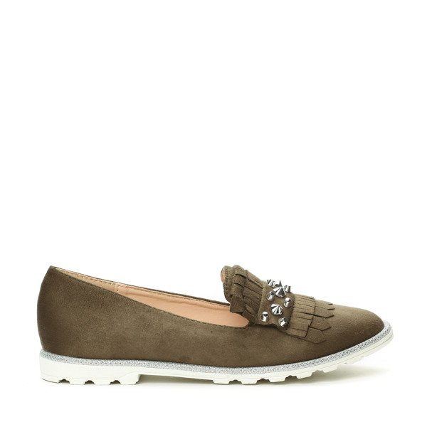 Zielone mokasyny z frędzlami i ćwiekami - Obuwie