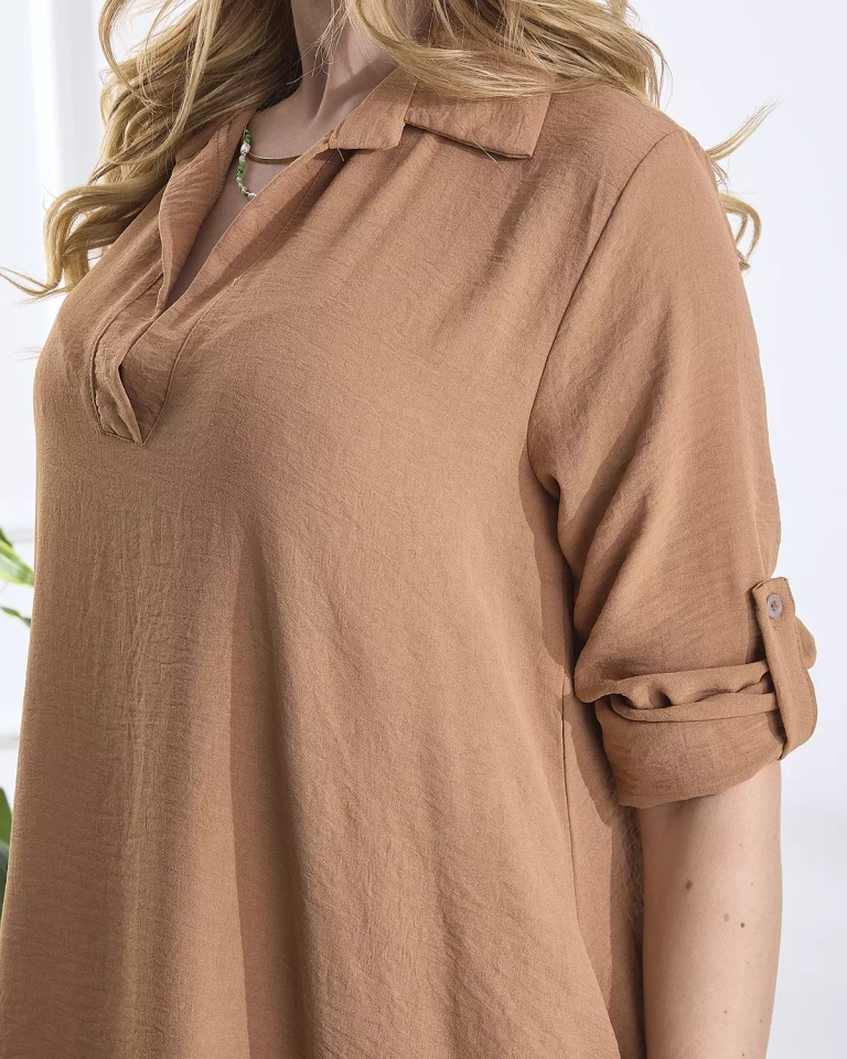 Tunique longue oversize marron pour femme avec poches - Vêtements