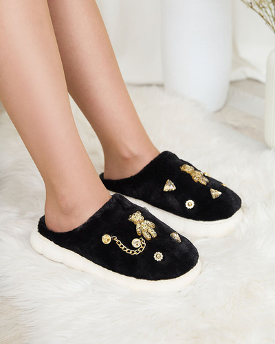 Royalfashion Pantoufles noires en fourrure pour femme avec ornements Erserra