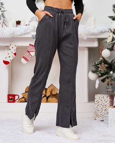 Royalfashion Pantalon en velours côtelé gris foncé pour femme
