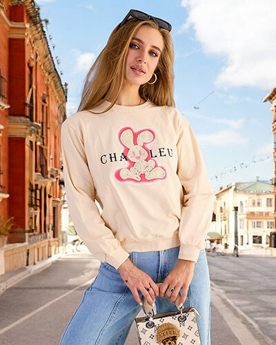 Royalfashion Sweat-shirt en coton à imprimé fin pour femme