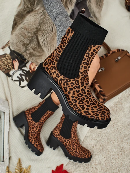 Bottines à talons épais à motifs pour femmes en éco-daim Anthere