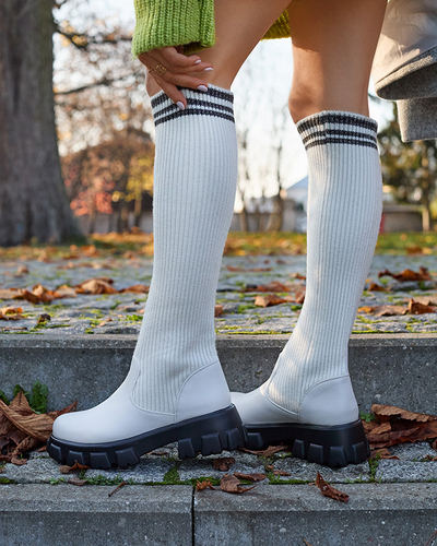 Bottes hautes à enfiler pour femmes de couleur écrue Alerpi- Footwear
