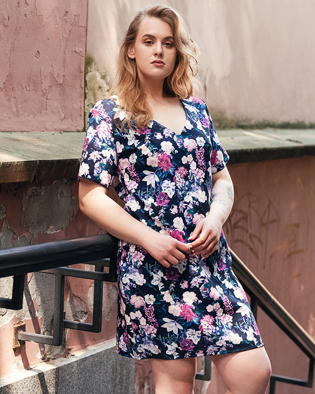 Robe bleu marine à fleurs pour femmes avec poches GRANDE TAILLE