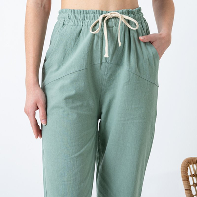Pantalon droit femme en coton vert clair GRANDE TAILLE - Vêtements
