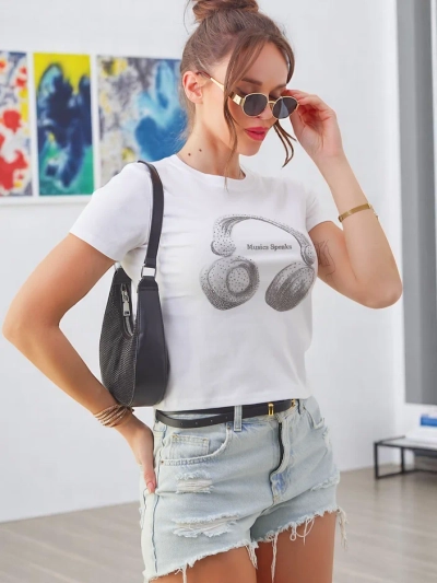 T-shirt en coton pour femmes Royalfashion avec imprimé musique