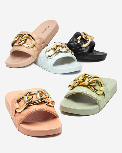 Chaussons matelassés femme bleus avec chaîne dorée Eteris - Footwear