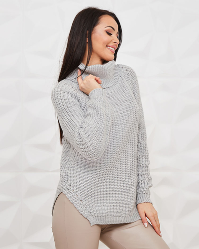 Royalfashion Pull à col roulé gris clair pour femme
