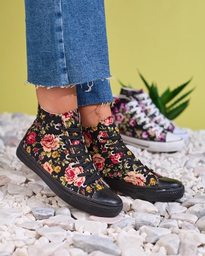 Royalfashion Baskets hautes noires à imprimé floral pour femme Fahenna