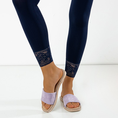 Legging femme bleu marine avec dentelle - Vêtements