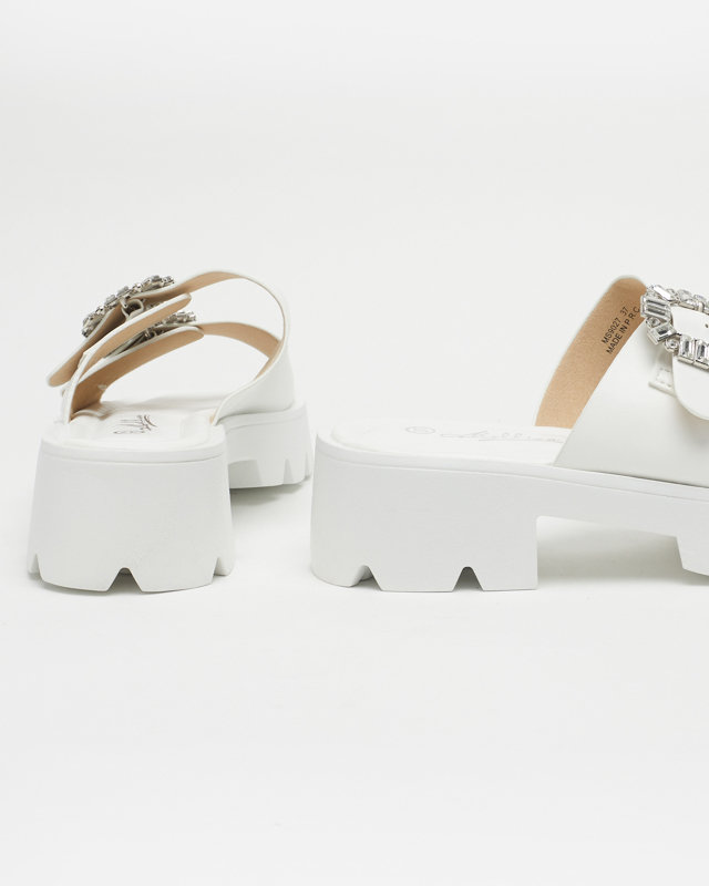 OUTLET Chaussons blancs pour femme avec ornements en zircon Sadoh- Footwear