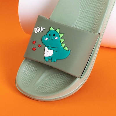 Pantoufles vertes pour enfants avec un dinosaure Dinosik - Chaussures