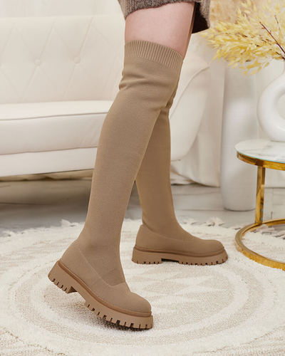 Royalfashion Bottes à enfiler sur le genou pour femmes en marron Radgitas