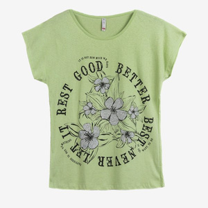 T-shirt femme vert clair avec imprimé floral - Blouses 1