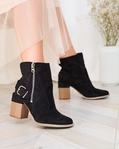 Royalfashion Bottes hautes à talon aiguille pour femmes en daim écologique noir Acimra
