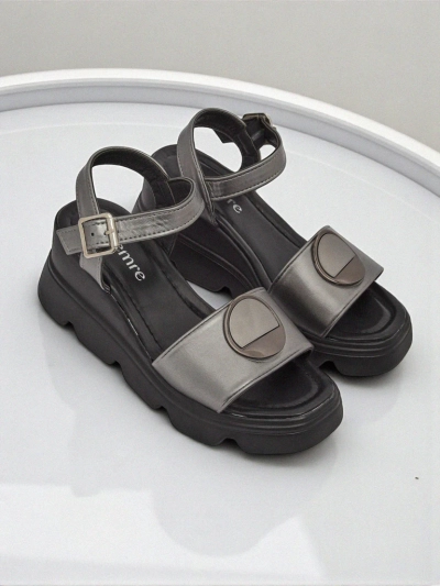 Sandales compensées pour femmes Hera Azzurro en cuir écologique graphite pour l'été