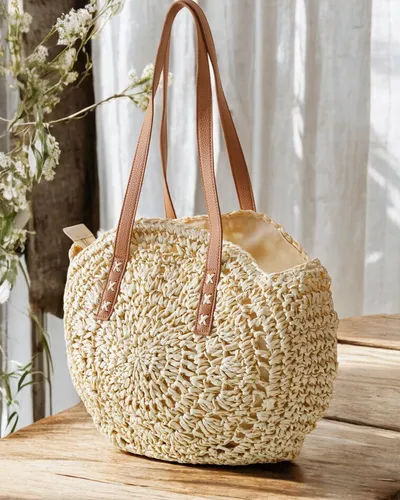 Royalfashion Grand sac à main ovale en paille pour femmes