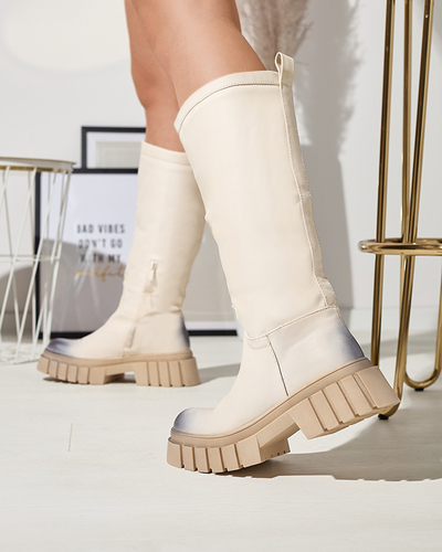 Bottes mi-mollet Astaroth pour femmes crème - Chaussures