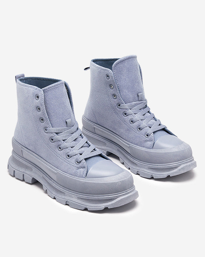 OUTLET Bottines à talon plat pour femme bleues à lacets Wertika - Chaussures