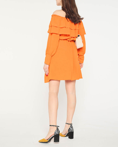 Robe courte orange à volants pour femme - Vêtements