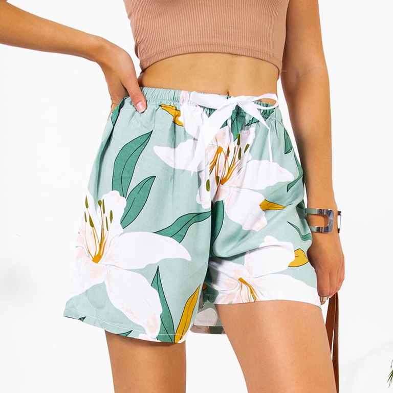 Short femme vert fleuri - Vêtements