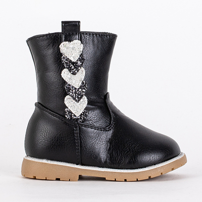 Bottes noires pour filles avec une tige décorative Nokimi-Shoes