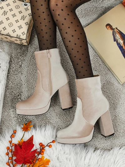 Bottines pour femmes à talons épais imitation velours Miss