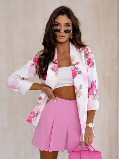 Blazer femme Royalfashion sans fermeture avec fleurs roses