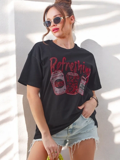 T-shirt en coton pour femmes Royalfashion avec impression de strass