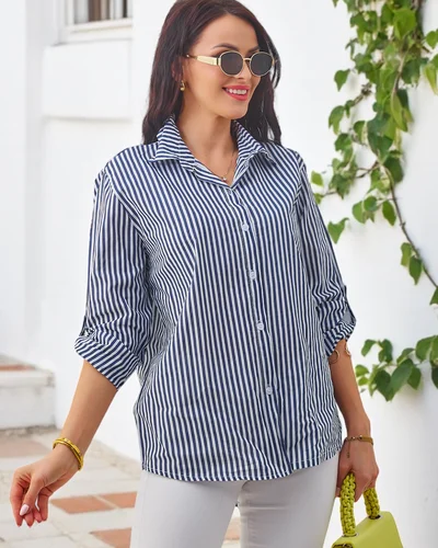 Chemise à rayures en coton pour femmes Royalfashion avec un lien en bas