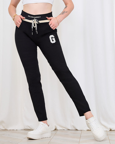 Royalfahion Pantalon de sport noir pour femme avec patch PLUS SIZE
