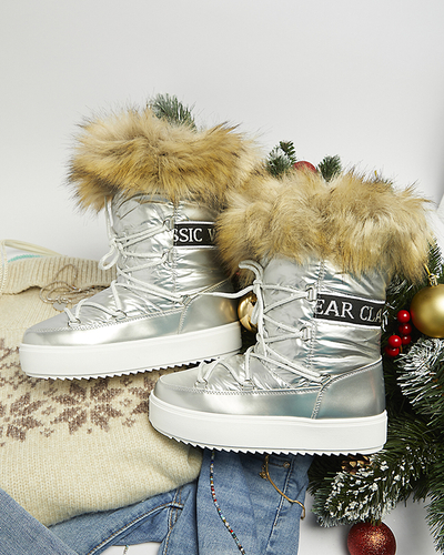Bottes de neige argentées pour femmes avec fourrure Lilitsa- Footwear