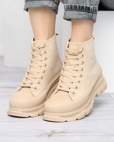 OUTLET Bottines femme beiges à lacets et talon plat Wertika - Souliers