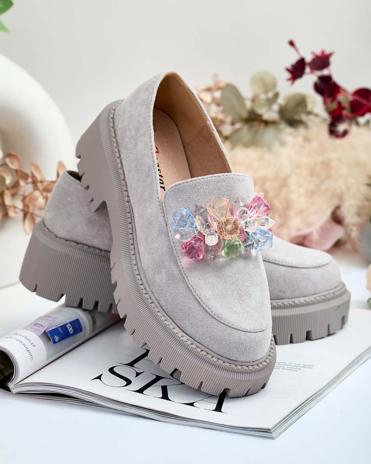 Mocassins gris clair pour femmes avec perles colorées Hetika - Footwear