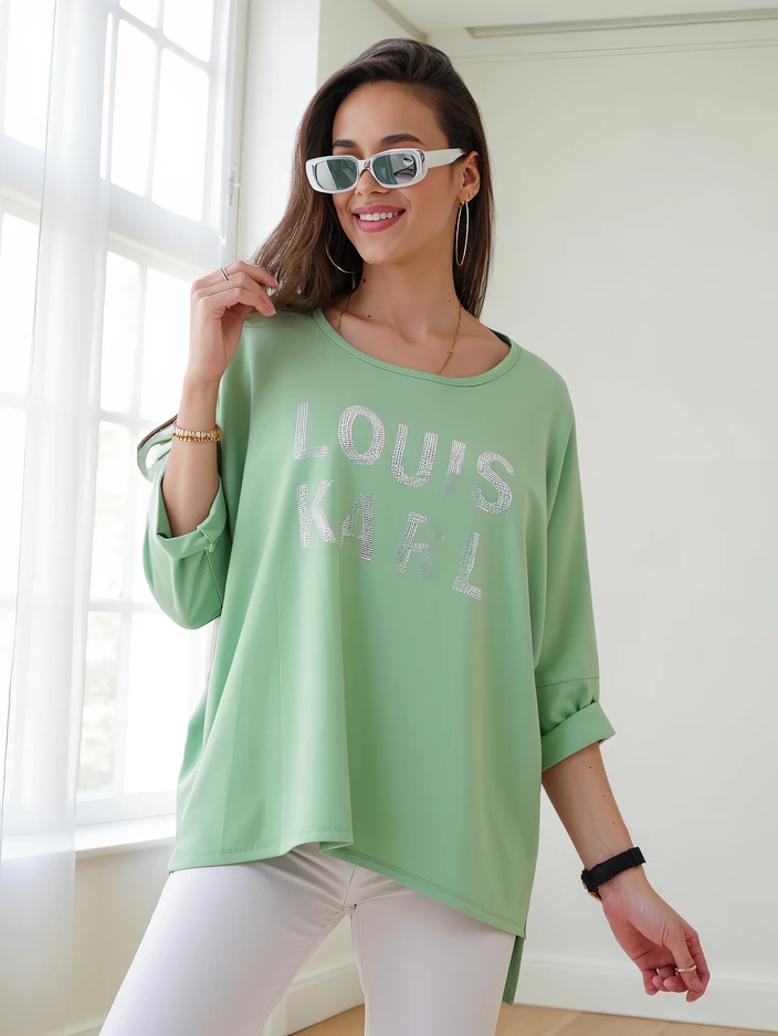 Blouse en viscose pour femmes Royalfashion avec inscriptions en strass