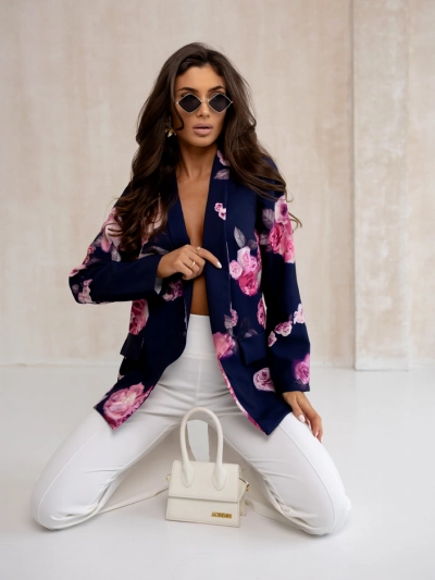 Blazer femme Royalfashion sans fermeture avec des fleurs roses